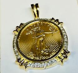 22k Fine Gold 1/2 Oz Lady Liberty Coin With. 32 Tcw Diamonds-14k Frame Pendant