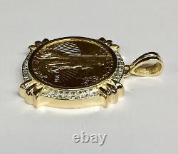 22k Fine Gold 1/2 Oz Lady Liberty Coin With. 32 Tcw Diamonds-14k Frame Pendant