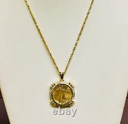 22k Fine Gold 1/2 Oz Lady Liberty Coin With. 32 Tcw Diamonds-14k Frame Pendant