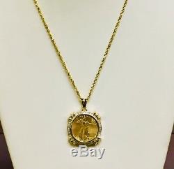 22k Fine Gold 1/2 Oz Lady Liberty Coin With. 32 Tcw Diamonds-14k Frame Pendant