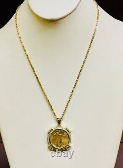 22k Fine Gold 1/2 Oz Lady Liberty Coin With. 32 Tcw Diamonds-14k Frame Pendant