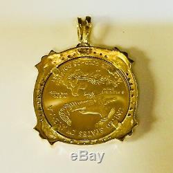 22k Fine Gold 1/2 Oz Lady Liberty Coin With. 32 Tcw Diamonds-14k Frame Pendant