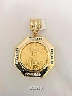 22k Fine Gold 1 Oz Lady Liberty Coin With 1 Ct. T. W. Diamonds 14k Frame Pendant