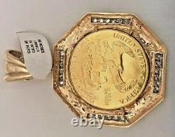 22k Fine Gold 1 Oz Lady Liberty Coin With 1 Ct. T. W. Diamonds 14k Frame Pendant