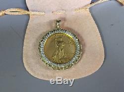 22k Fine Gold 1 Oz Lady Liberty Coin With 2.65 Tcw Diamonds-14k Frame Pendant