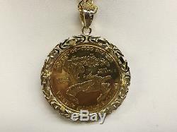 22k Fine Gold 1 Oz Lady Liberty Coin With 2.65 Tcw Diamonds-14k Frame Pendant