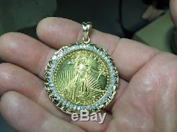 22k Fine Gold 1 Oz Lady Liberty Coin With 2.65 Tcw Diamonds-14k Frame Pendant