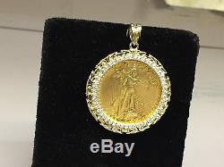 22k Fine Gold 1 Oz Lady Liberty Coin With 2.65 Tcw Diamonds-14k Frame Pendant