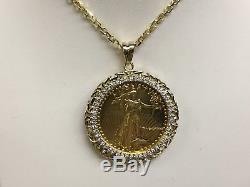 22k Fine Gold 1 Oz Lady Liberty Coin With 2.65 Tcw Diamonds-14k Frame Pendant