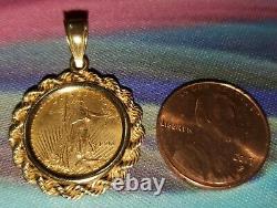 22k Fine Gold Vintage 1998 Lady Liberty Coin Pendant With14k Gold Rope Frame