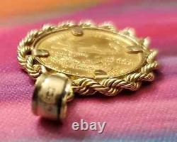 22k Fine Gold Vintage 1998 Lady Liberty Coin Pendant With14k Gold Rope Frame