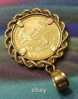 22k Fine Gold Vintage 1998 Lady Liberty Coin Pendant With14k Gold Rope Frame