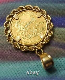 22k Fine Gold Vintage 1998 Lady Liberty Coin Pendant With14k Gold Rope Frame