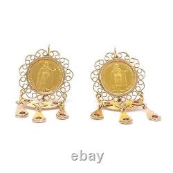 22k Gold Coin Ruby Diamond 14k Frame Victorian Dangle Earrings 10 Korona Hungary