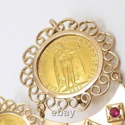 22k Gold Coin Ruby Diamond 14k Frame Victorian Dangle Earrings 10 Korona Hungary