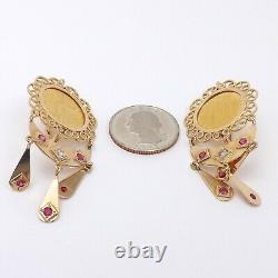 22k Gold Coin Ruby Diamond 14k Frame Victorian Dangle Earrings 10 Korona Hungary