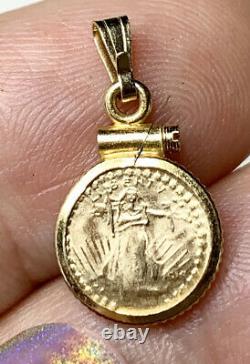 22k Gold miniature Liberty Coin, 14k gold Bezel, Pendant Charm, Vtg Fine Jewelry