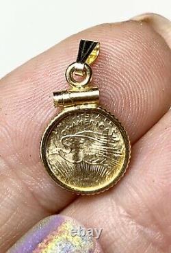 22k Gold miniature Liberty Coin, 14k gold Bezel, Pendant Charm, Vtg Fine Jewelry