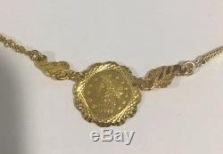 22k Yellow Gold Vintage Necklace With A Stamped Modern 1893 Coin Shape Disc 16