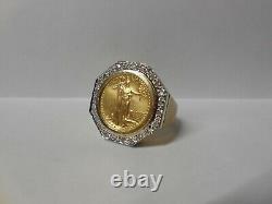 22k fine gold 1 1/10 oz liberty coin in 14k solid yellow & diamond ring