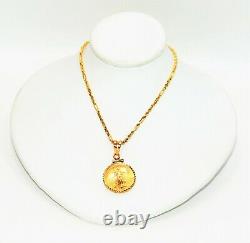 22kt American Eagle Gold Coin 14kt Yellow Gold Twist Rope Link Pendant Necklace