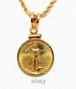 22kt American Eagle Gold Coin 14kt Yellow Gold Twist Rope Link Pendant Necklace