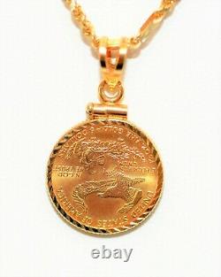 22kt American Eagle Gold Coin 14kt Yellow Gold Twist Rope Link Pendant Necklace