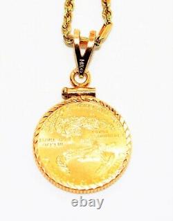 22kt American Eagle Gold Coin 14kt Yellow Gold Twist Rope Link Pendant Necklace