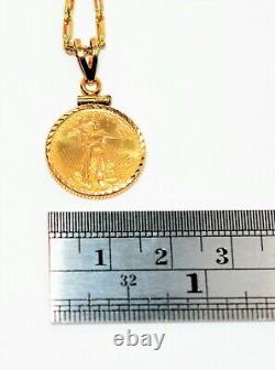 22kt American Eagle Gold Coin 14kt Yellow Gold Twist Rope Link Pendant Necklace