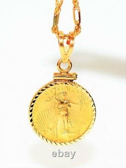 22kt American Eagle Gold Coin 14kt Yellow Gold Twist Rope Link Pendant Necklace