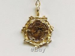 22kt Fine Gold 1/10 Oz Lady Liberty Coin In 14k Yellow Gold Bamboo Frame Pendant