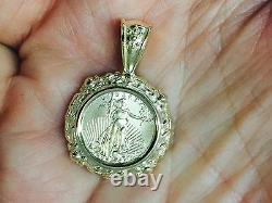 22kt Fine Gold 1/10 Oz Lady Liberty Coin With 14kt Frame Pendant