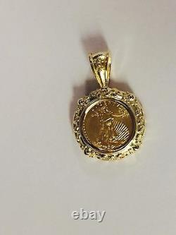 22kt Fine Gold 1/10 Oz Lady Liberty Coin With 14kt Frame Pendant