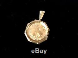 22kt Fine Gold 1/10 Oz Us Lady Liberty Coin With 14kt Frame Pendant