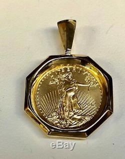 22kt Fine Gold 1/10 Oz Us Lady Liberty Coin With 14kt Frame Pendant