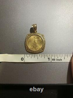22kt Fine Gold 1/10 Oz Us Liberty Coin With 14kt Frame Pendant