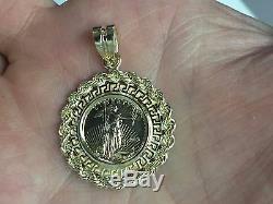 22kt Fine Gold 1/10 Oz Us Liberty Coin With 14kt Greek Key Rope Frame Pendant