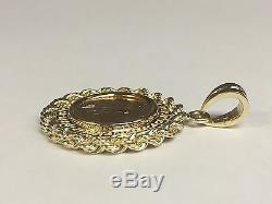 22kt Fine Gold 1/10 Oz Us Liberty Coin With 14kt Greek Key Rope Frame Pendant