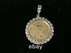 22kt Fine Gold 1/2 Oz Lady Liberty Coin With 2.9 Tcw Diamonds-14kt Frame Pendant