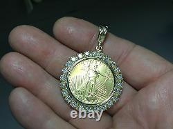 22kt Fine Gold 1/2 Oz Lady Liberty Coin With 2.9 Tcw Diamonds-14kt Frame Pendant