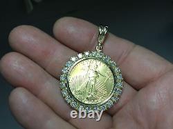22kt Fine Gold 1/2 Oz Lady Liberty Coin With 2.9 Tcw Diamonds-14kt Frame Pendant