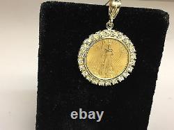 22kt Fine Gold 1/2 Oz Lady Liberty Coin With 2.9 Tcw Diamonds-14kt Frame Pendant