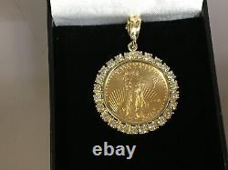 22kt Fine Gold 1/2 Oz Lady Liberty Coin With 2.9 Tcw Diamonds-14kt Frame Pendant