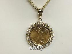 22kt Fine Gold 1/2 Oz Lady Liberty Coin With 2.9 Tcw Diamonds-14kt Frame Pendant