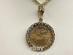 22kt Fine Gold 1/2 Oz Lady Liberty Coin With 2.9 Tcw Diamonds-14kt Frame Pendant