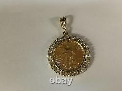 22kt Fine Gold 1/2 Oz Lady Liberty Coin With 2.9 Tcw Diamonds-14kt Frame Pendant