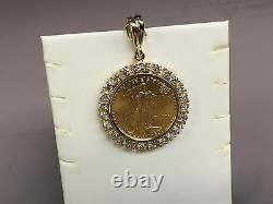 22kt Fine Gold 1/2 Oz Lady Liberty Coin With 2.9 Tcw Diamonds-14kt Frame Pendant