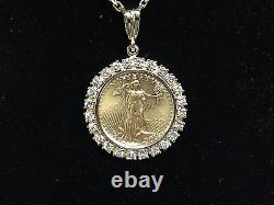 22kt Fine Gold 1/2 Oz Lady Liberty Coin With 2.9 Tcw Diamonds-14kt Frame Pendant