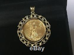 22kt Fine Gold 1/4 Oz Lady Liberty Coin With 0.11tcw Diamonds-14kt Frame Pendant