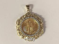 22kt Fine Gold 1/4 Oz Lady Liberty Coin With. 85tcw Diamonds-14kt Frame Pendant